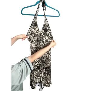 Autumn Teneyl Dress Halter V Neck Print Y2K 2000s Barbie Open Back Mini Sz M USA
